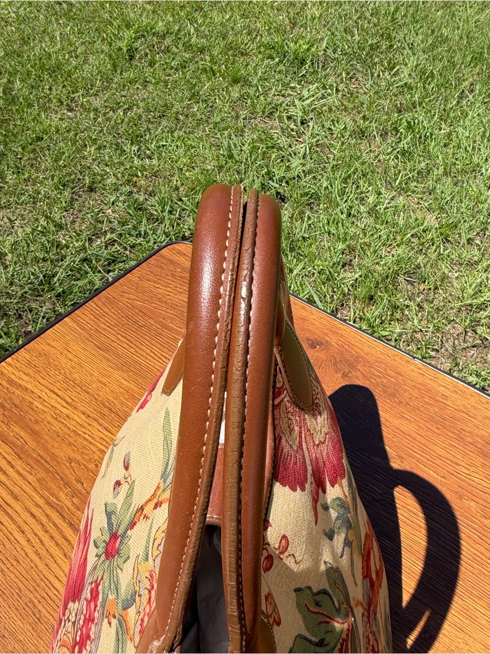 Talbots Floral Tapestry Tote Bag Canvas Leather Trim Boho Cottagecore - Picture 9 of 15